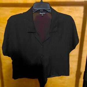 "ShineStar " short sleeve Nylon-sheer polyester/crop waist tie bottom Blouse